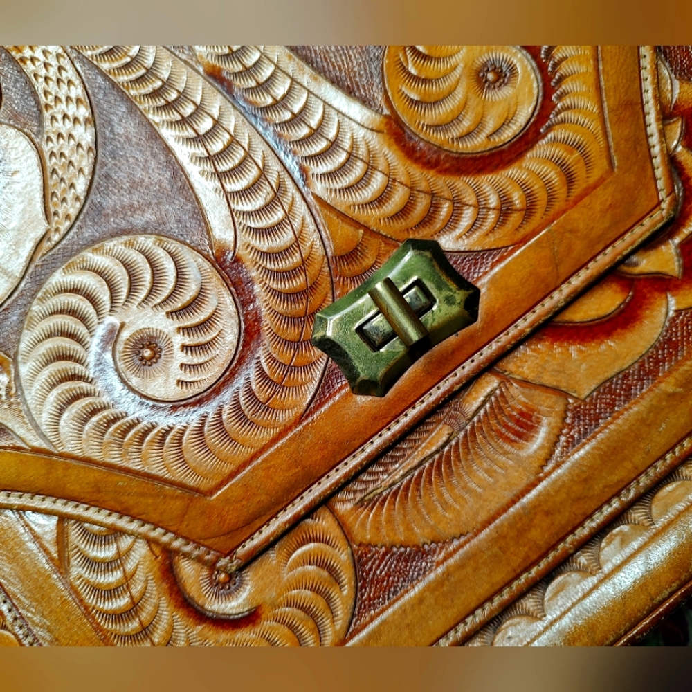 Vintage Handmade Mexican Handbag Western Tooled Leather Purse